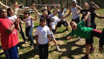 A group of students having fun during an outdoor training