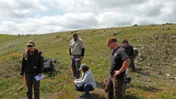 Group of OSA staff standing on a green grassy hill