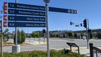 Sign directory with Penitencia Creek Park, Alum Rock Park, and Sierra Vista 