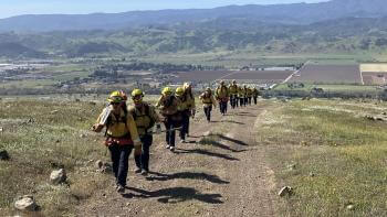 Firefighters walk up the trail at Mayyan Ooyakma - Coyote Ridge