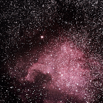 Black night sky with pink nebula and white stars throughout.