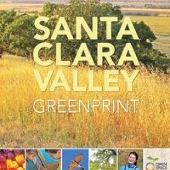 Report cover with yellow text that reads "Santa Clara Valley Greenprint" over a photo of a golden landscape with green trees