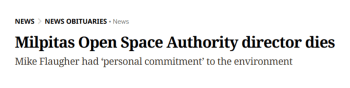 Mercury News header indicating Mike Flaugher's passing