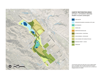 A map showing an extensive grading restoration option for Coyote Valley