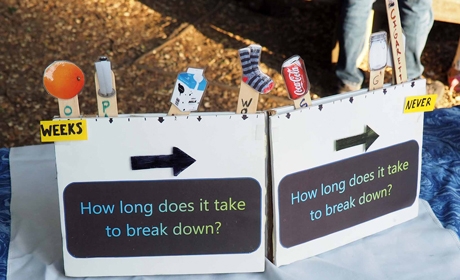 Display on table showing how long various types of trash take to break down